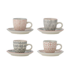 Bloomingville - Cécile Espressokopp med fat, Flerfärgad, Stengods