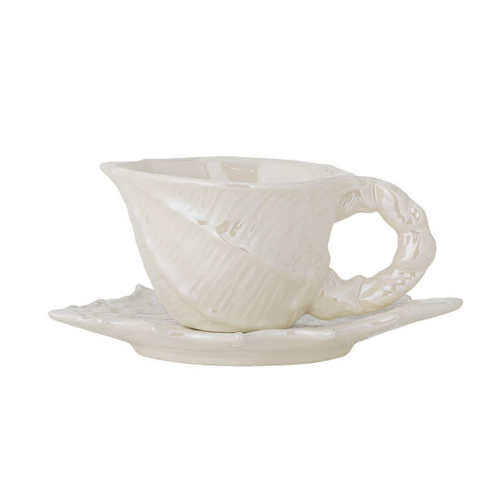 Bloomingville - Shellie Kopp med fat, Vit, Stengods