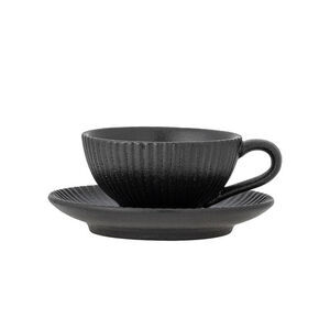 Bloomingville - Neri Cappuccinokopp med fat, Svart, Stengods