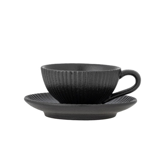 Bloomingville - Neri Cappuccinokopp med fat, Svart, Stengods