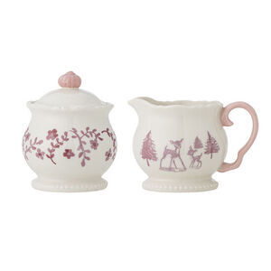 Bloomingville - Wonderland Gräddkanna & Sockerskål, Rosa, Stengods